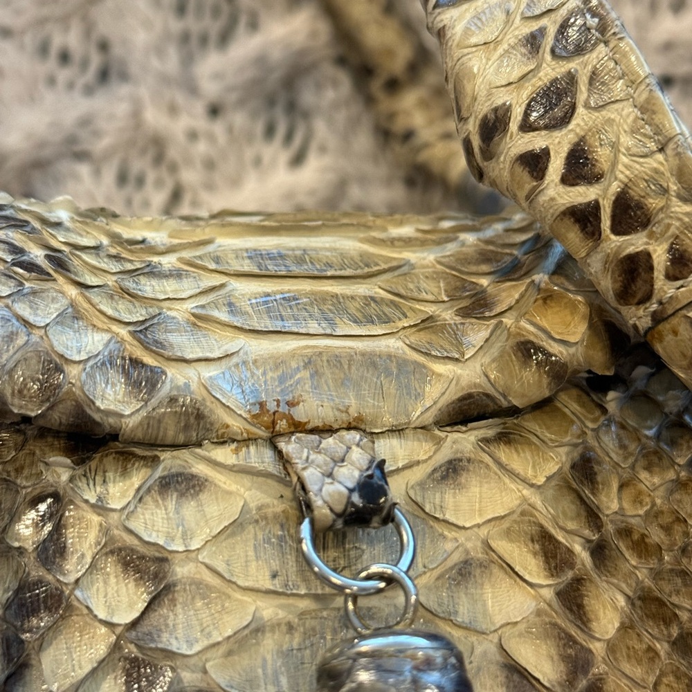 Ghibli Genuine Python Skin Handbag Italian Designer Tan - Picture 4 of 16